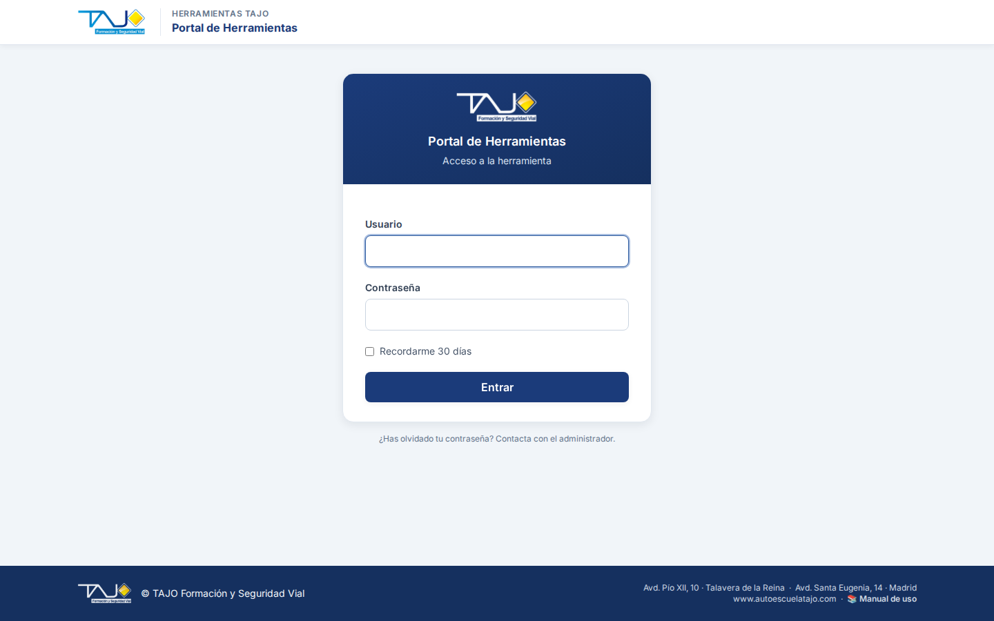 Pantalla de login del portal